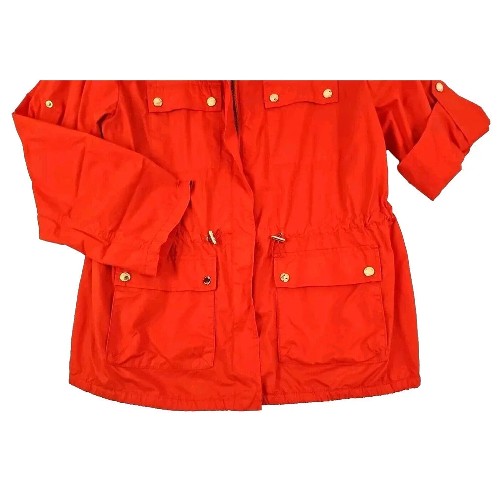 Michael Kors Woman Size L~ Orange Full Zip/Snap Cotton Hood Windbreaker Unlined.